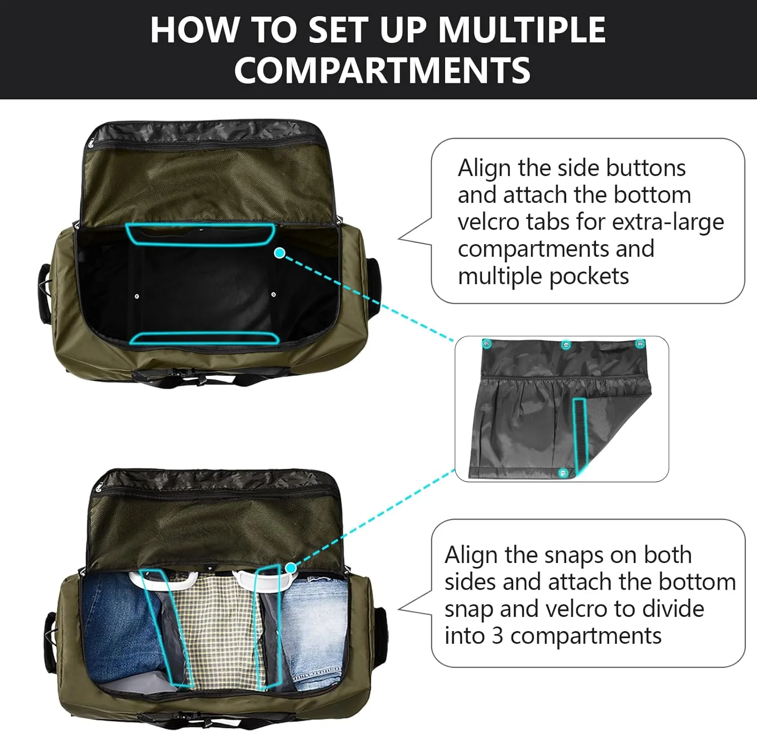110L/140L Expandable Soft-Sided Foldable Duffle Bag with 2 Rubber Wheels,Packable 32 Rolling Carry-On with Multi-Pockets & Compartments,Army Green