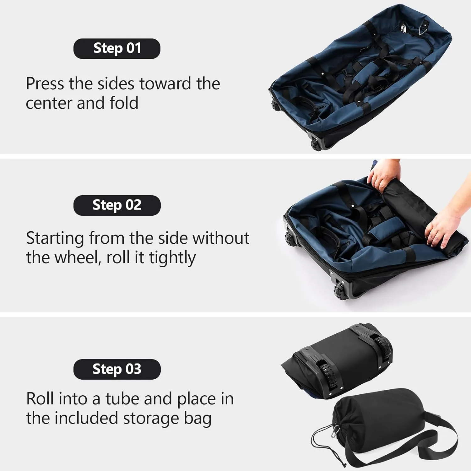 110L/140L Expandable Soft-Sided Foldable Duffle Bag with 2 Rubber Wheels,Packable 32 Rolling Carry-On with Multi-Pockets & Compartments,Navy Blue