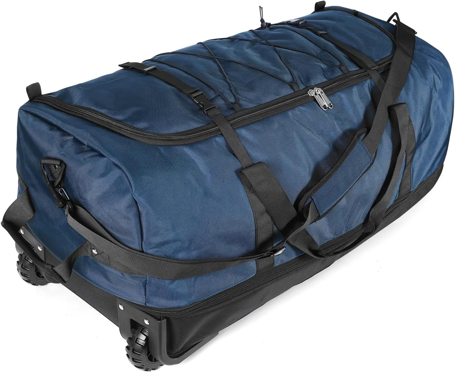110L/140L Expandable Soft-Sided Foldable Duffle Bag with 2 Rubber Wheels,Packable 32 Rolling Carry-On with Multi-Pockets & Compartments,Navy Blue