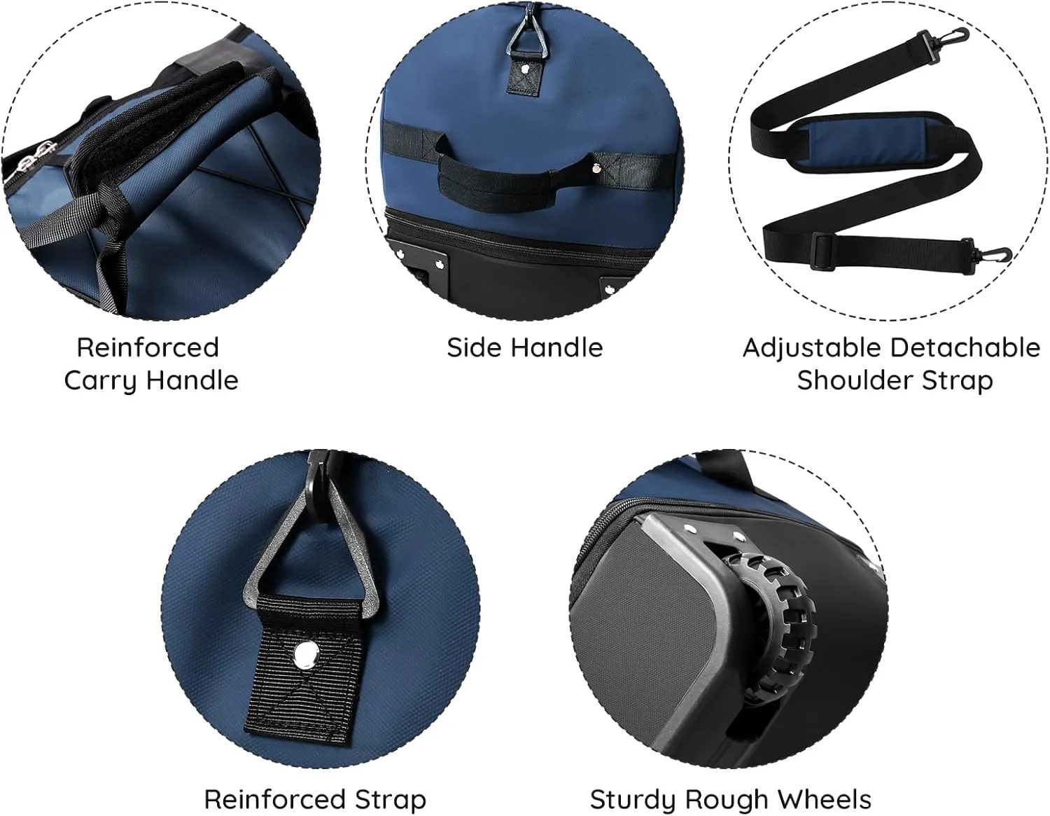 110L/140L Expandable Soft-Sided Foldable Duffle Bag with 2 Rubber Wheels,Packable 32 Rolling Carry-On with Multi-Pockets & Compartments,Navy Blue