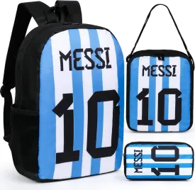 16 Inch Argentina Messi Backpacks - Waterproof Lightweight Large Backpacks with Miami Soccer Lunch Bag for Outdoor Travel Work Picnic Hiking Fishing (Blue)