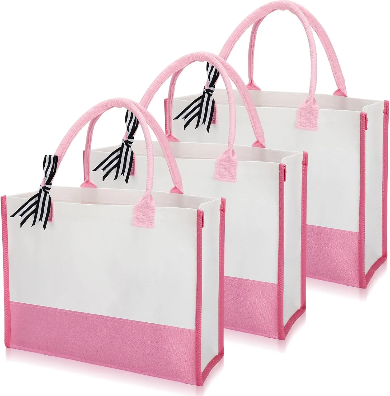 3 Pcs Initial Canvas Tote Bag Reusable Blank Grocery Personalized Present Bag for Bridesmaid Wedding Birthday