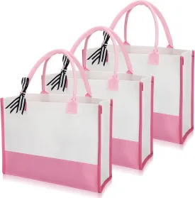 3 Pcs Initial Canvas Tote Bag Reusable Blank Grocery Personalized Present Bag for Bridesmaid Wedding Birthday