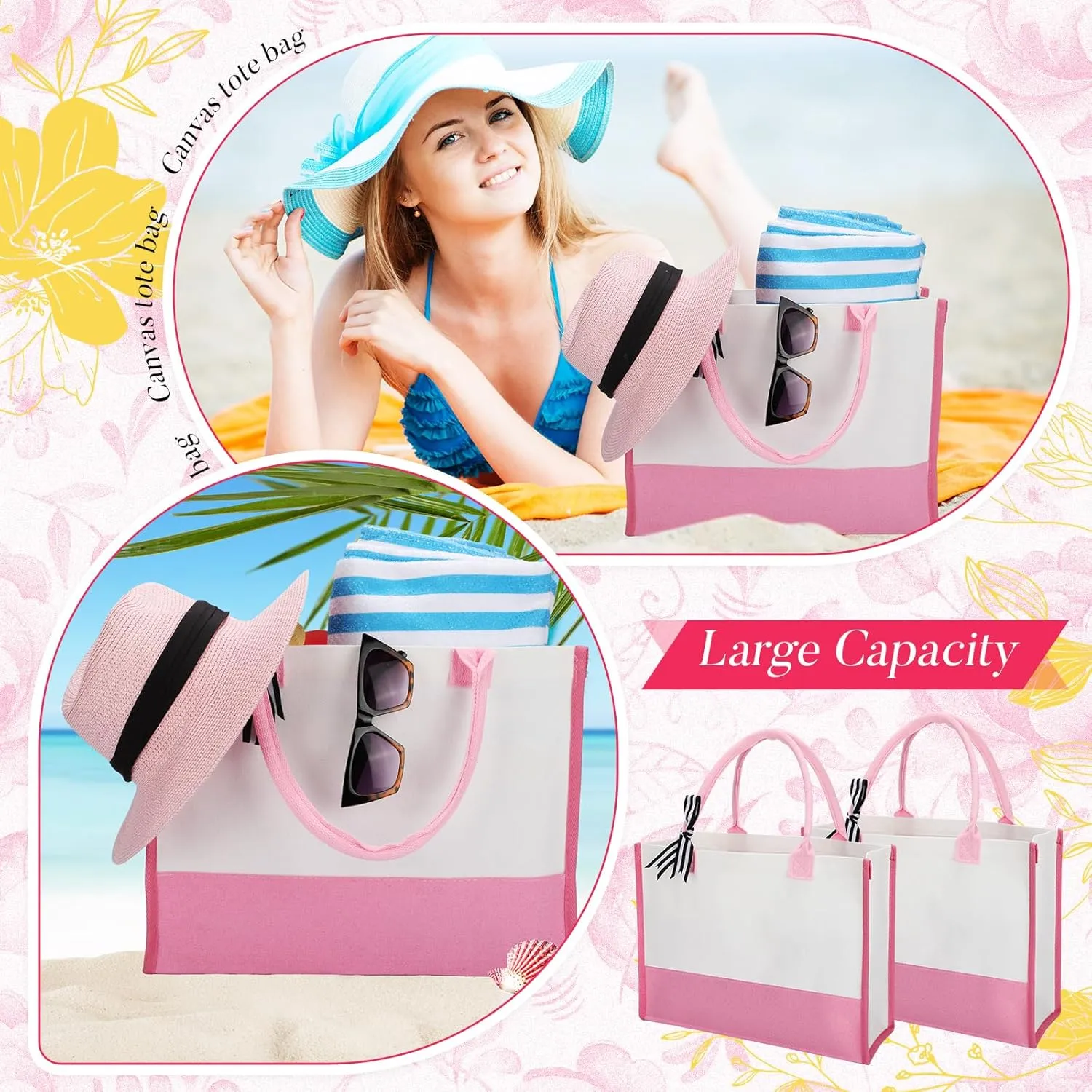 3 Pcs Initial Canvas Tote Bag Reusable Blank Grocery Personalized Present Bag for Bridesmaid Wedding Birthday