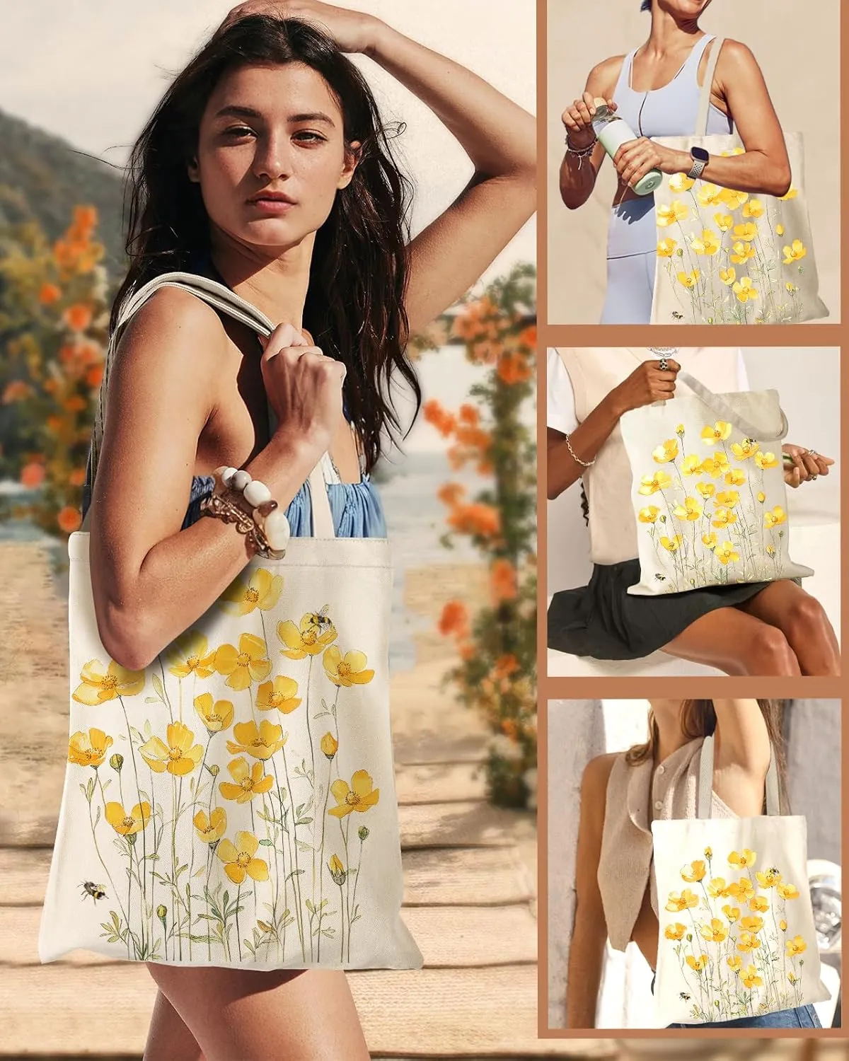 Aesthetic Canvas Tote Bag - Reusable Shoulder Tote Bag for Women Lady Casual Vacation, Shopping, Work, Gym
