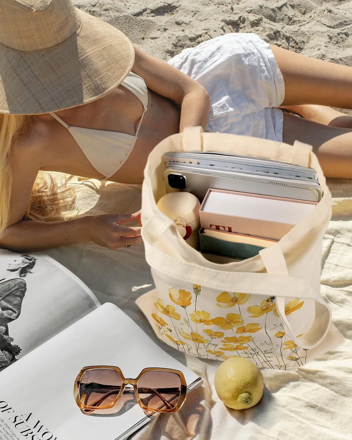 Aesthetic Canvas Tote Bag - Reusable Shoulder Tote Bag for Women Lady Casual Vacation, Shopping, Work, Gym