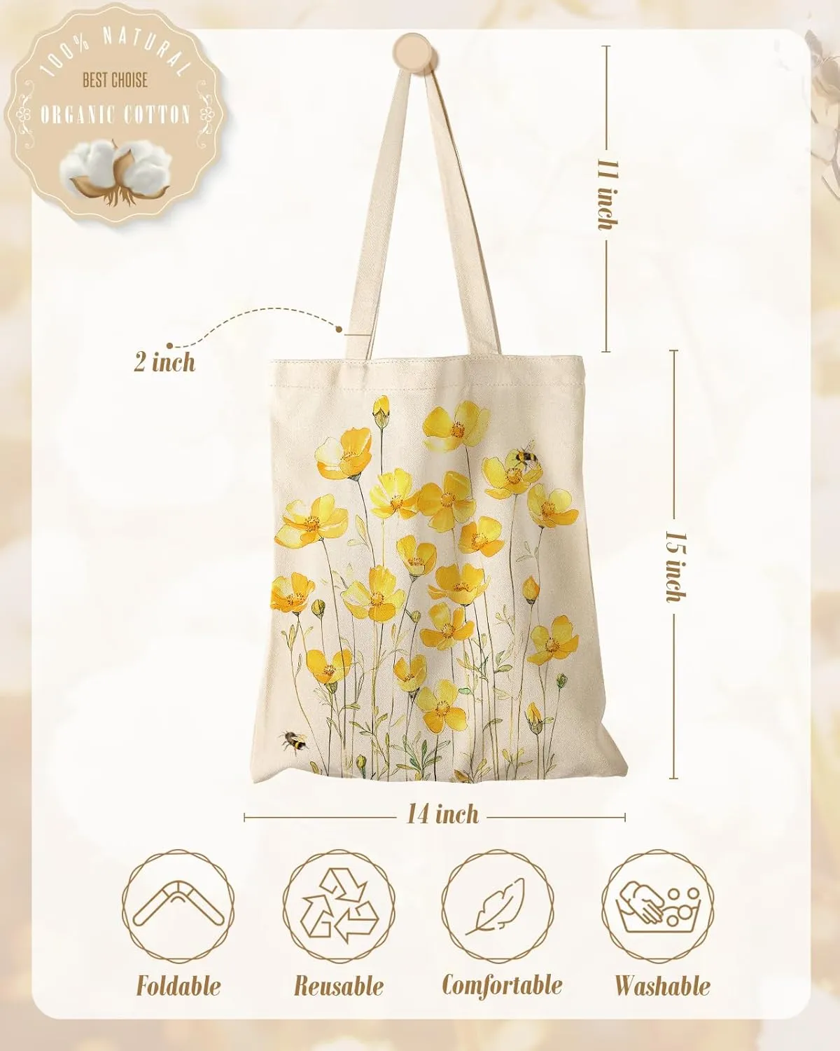 Aesthetic Canvas Tote Bag - Reusable Shoulder Tote Bag for Women Lady Casual Vacation, Shopping, Work, Gym