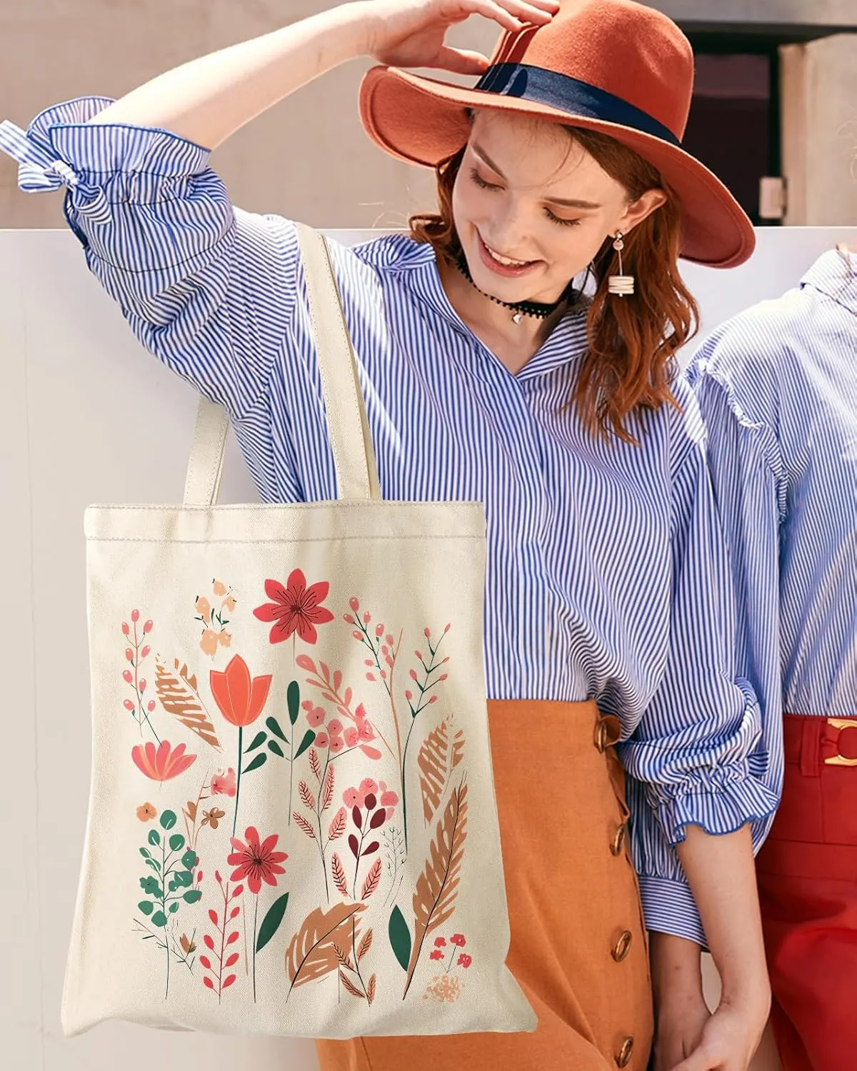 Aesthetic Canvas Tote Bag with Inner Pocket for Women, Cloth Cotton Totes Bag with Pattern for Shopping, Gym