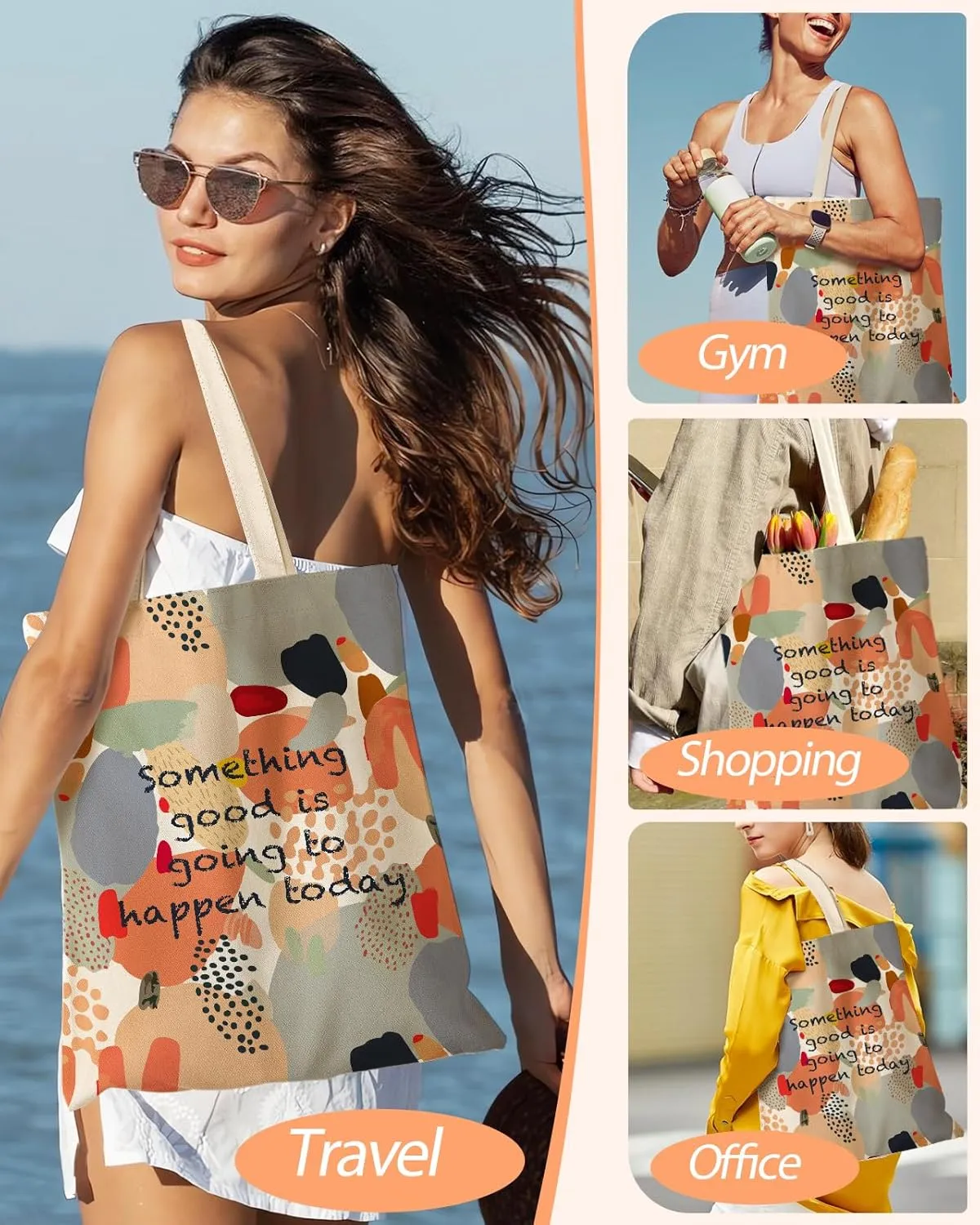 Aesthetic Canvas Tote Bag with Inner Pocket for Women, Cloth Cotton Totes Bag with Pattern for Shopping, Gym