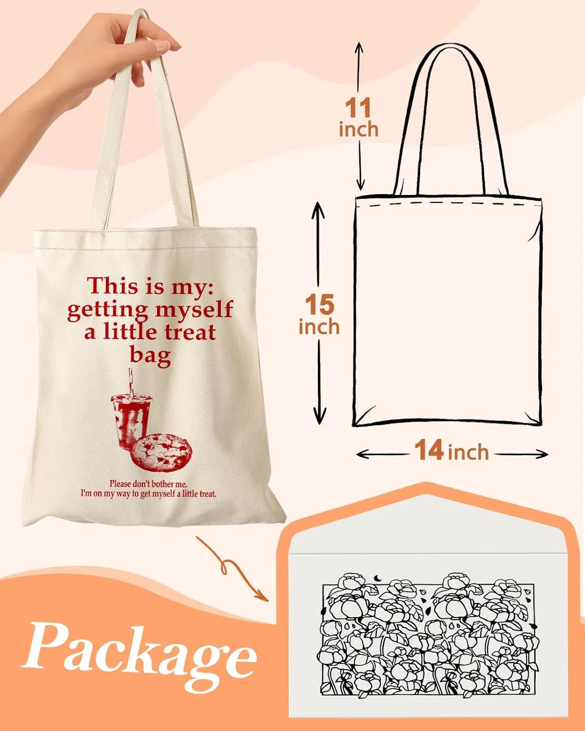 Aesthetic Canvas Tote Bag with Inner Pocket for Women, Cloth Cotton Totes Bag with Pattern for Shopping, Gym