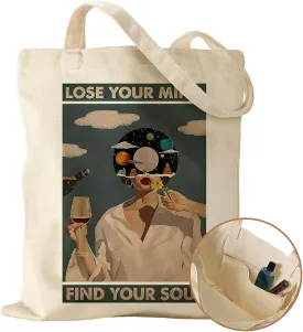 Aesthetic Canvas Tote Bag with Inner Pocket for Women, Cloth Cotton Totes Bag with Pattern for Shopping, Gym