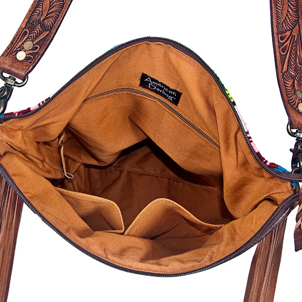 American Darling ADBGZ108R Signature Crossbody Hand Tooled Saddle Blanket Genuine Leather Women Bag Western Handbag Purse