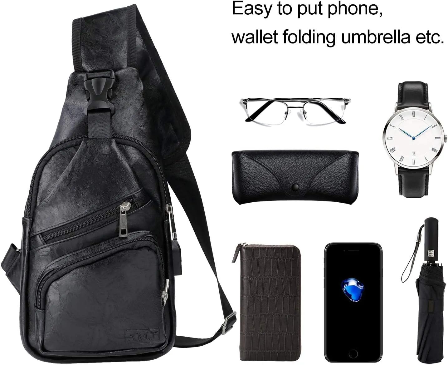 AMJ Crossbody Sling Bag Men Women, Casual Shoulder Backpack, Chest Daypack Satchel for Hiking Travel