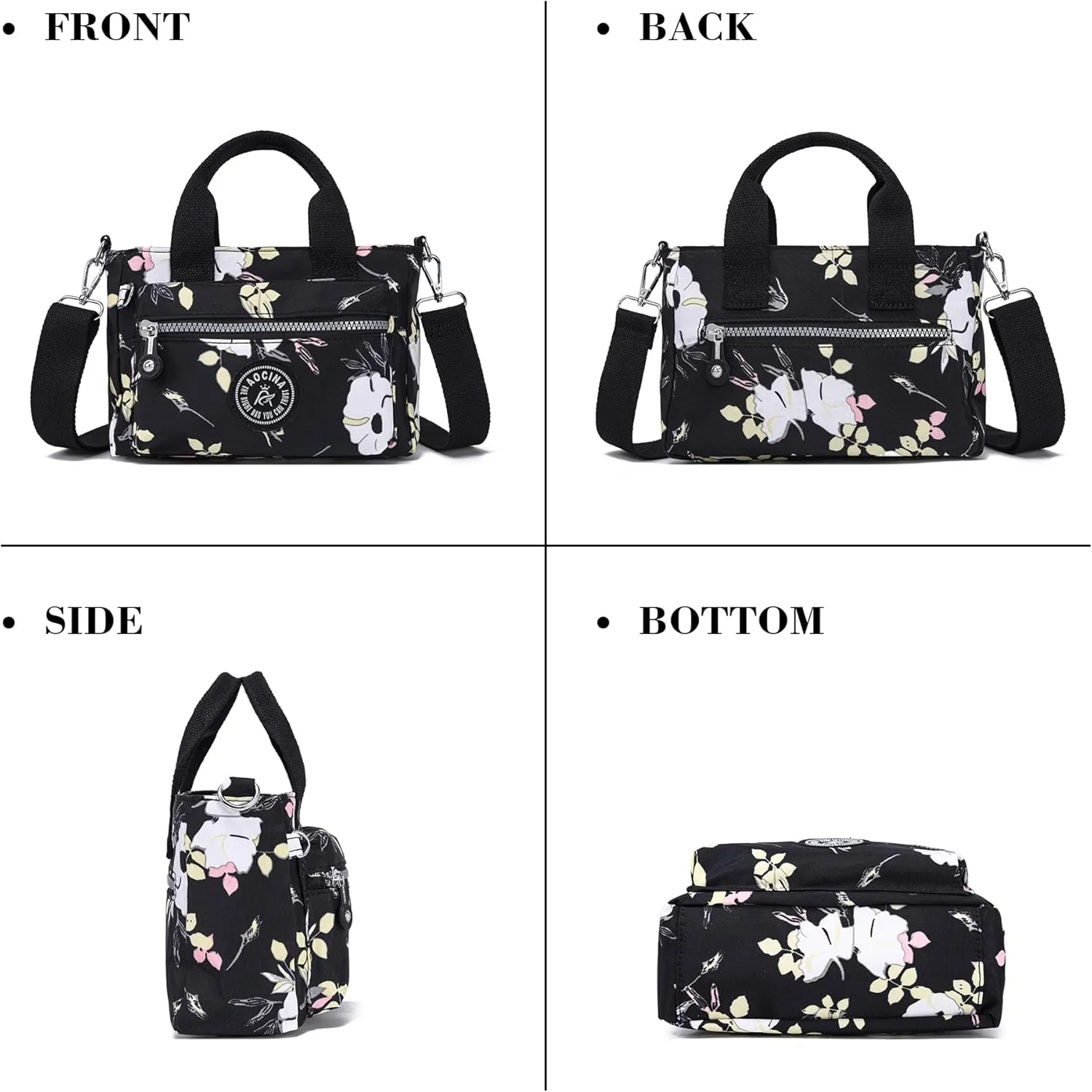 AOCINA Mini Tote Bag with Multi Pockets Small Crossbody Bags for Women Nylon Printed Shoulder Bag