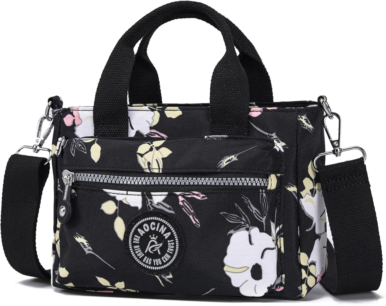 AOCINA Mini Tote Bag with Multi Pockets Small Crossbody Bags for Women Nylon Printed Shoulder Bag