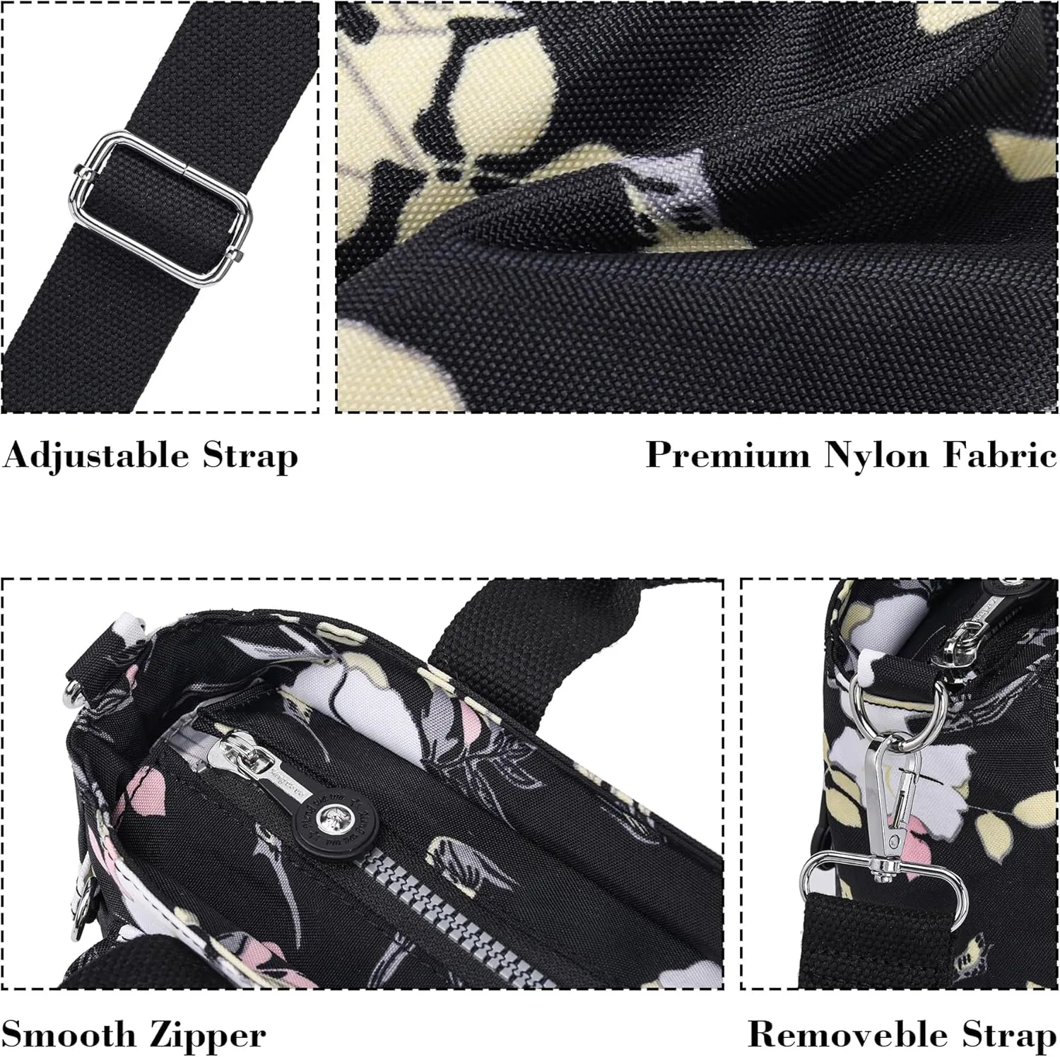 AOCINA Mini Tote Bag with Multi Pockets Small Crossbody Bags for Women Nylon Printed Shoulder Bag