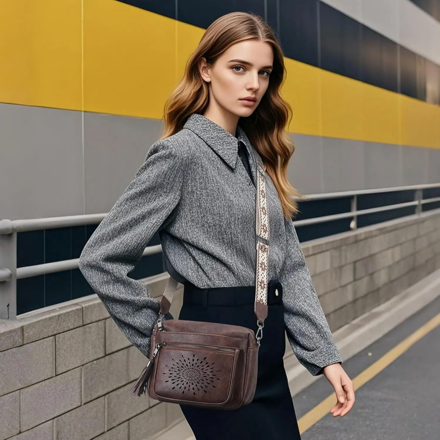 APHISON Crossbody Purse for WomenSmall Crossbody Bags Trendy Vegan Leather Shoulder bag with Adjustable Strap and Tassel