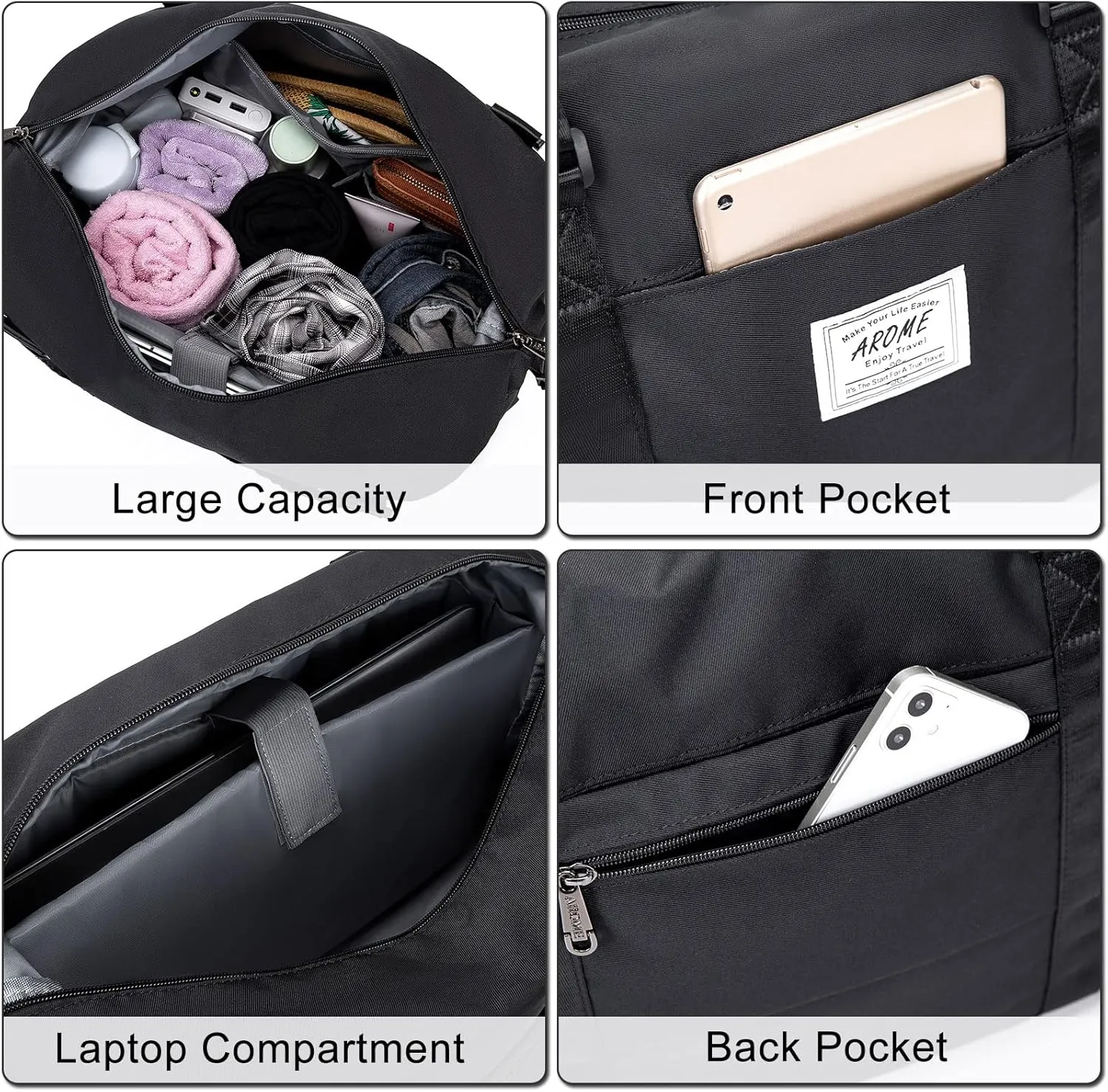 AROME Weekender Bags for Women, Travel Duffel Bag Overnight Weekend Bag Sports Gym Tote Bag with Wet Pocket & Flight Approved