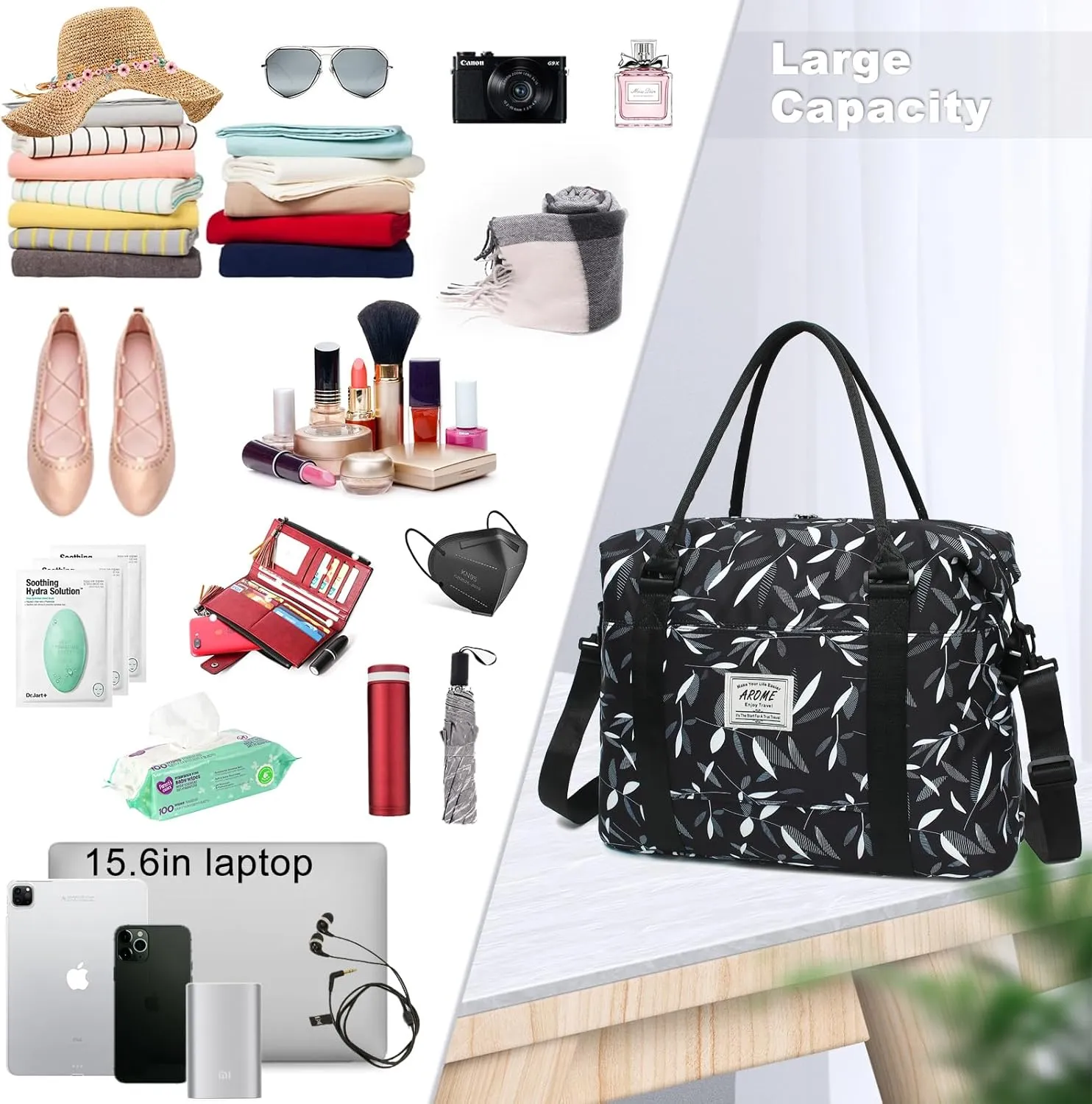 AROME Weekender Bags for Women, Travel Duffel Bag Overnight Weekend Bag Sports Gym Tote Bag with Wet Pocket & Flight Approved