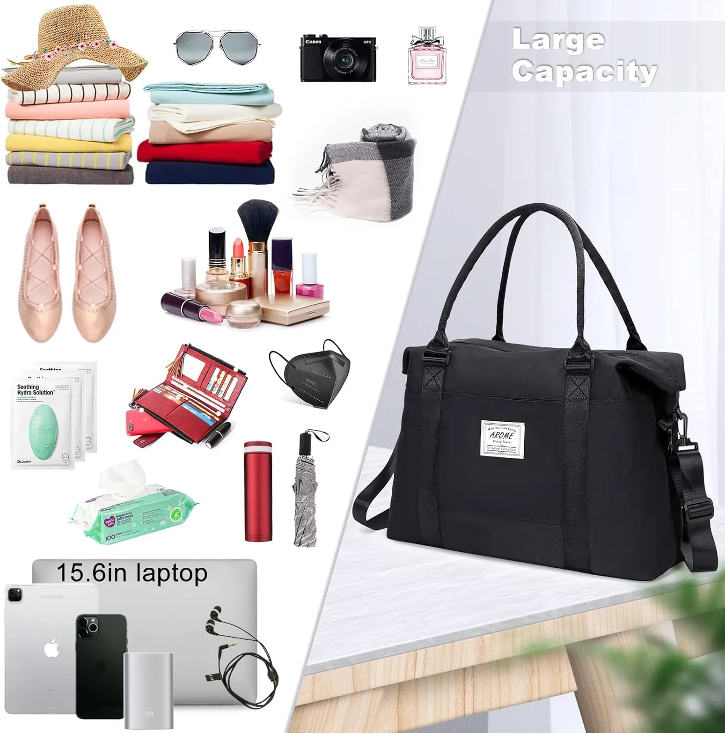 AROME Weekender Bags for Women, Travel Duffel Bag Overnight Weekend Bag Sports Gym Tote Bag with Wet Pocket & Flight Approved