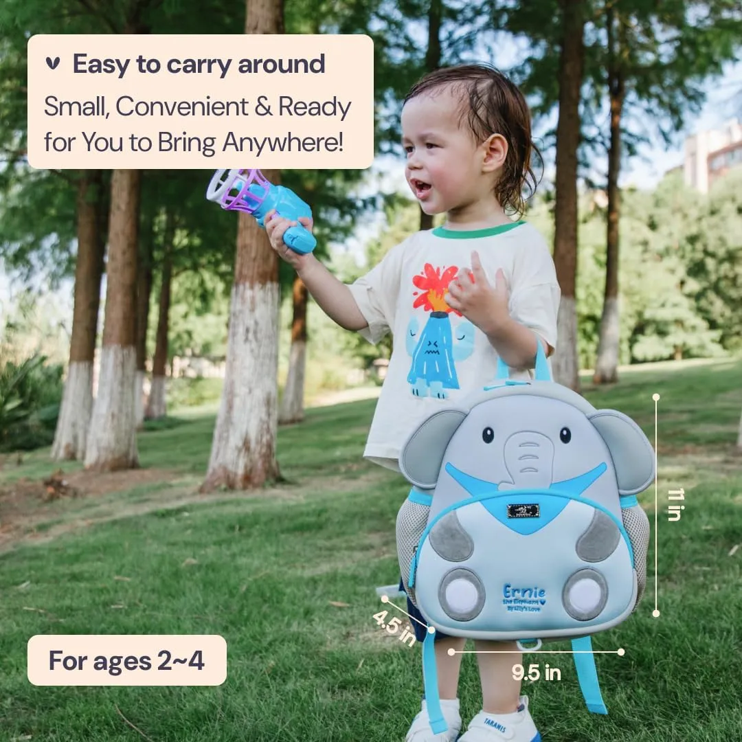BabbleRoo Toddler Backpack, Kids Backpack - Light & Comfortable, Water Resistant Neoprene, Bag Leash for Toddlers 1-3, Reflective Strips for Visibility, Animal Bag, Ernie the Elephant