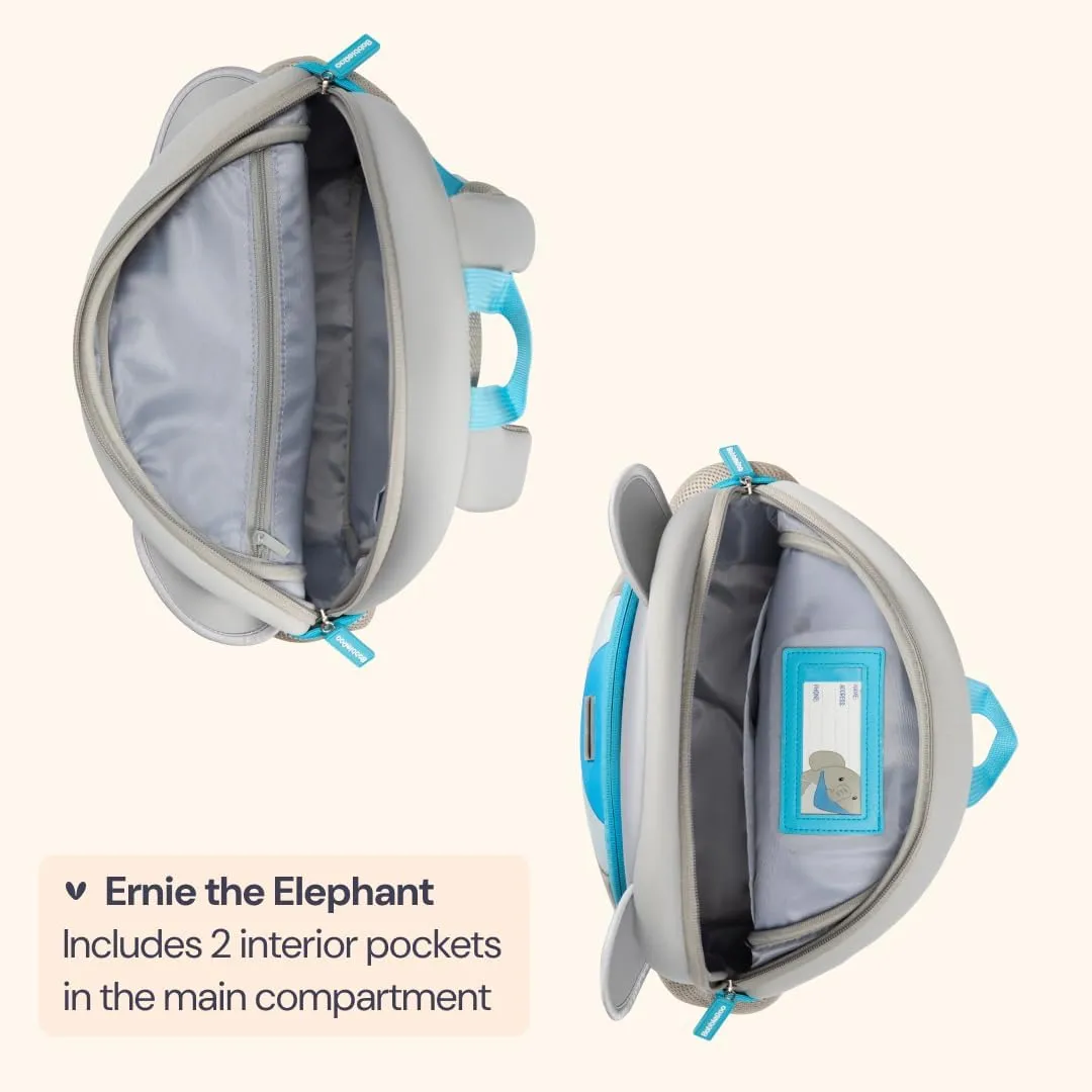 BabbleRoo Toddler Backpack, Kids Backpack - Light & Comfortable, Water Resistant Neoprene, Bag Leash for Toddlers 1-3, Reflective Strips for Visibility, Animal Bag, Ernie the Elephant