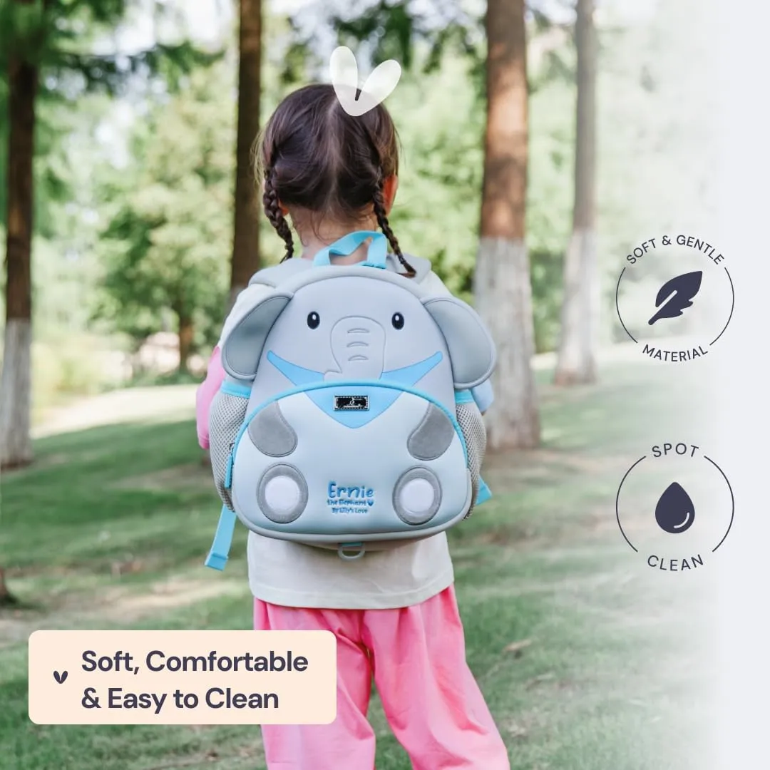 BabbleRoo Toddler Backpack, Kids Backpack - Light & Comfortable, Water Resistant Neoprene, Bag Leash for Toddlers 1-3, Reflective Strips for Visibility, Animal Bag, Ernie the Elephant