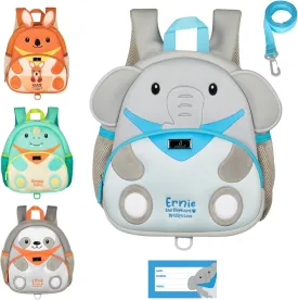 BabbleRoo Toddler Backpack, Kids Backpack - Light & Comfortable, Water Resistant Neoprene, Bag Leash for Toddlers 1-3, Reflective Strips for Visibility, Animal Bag, Ernie the Elephant