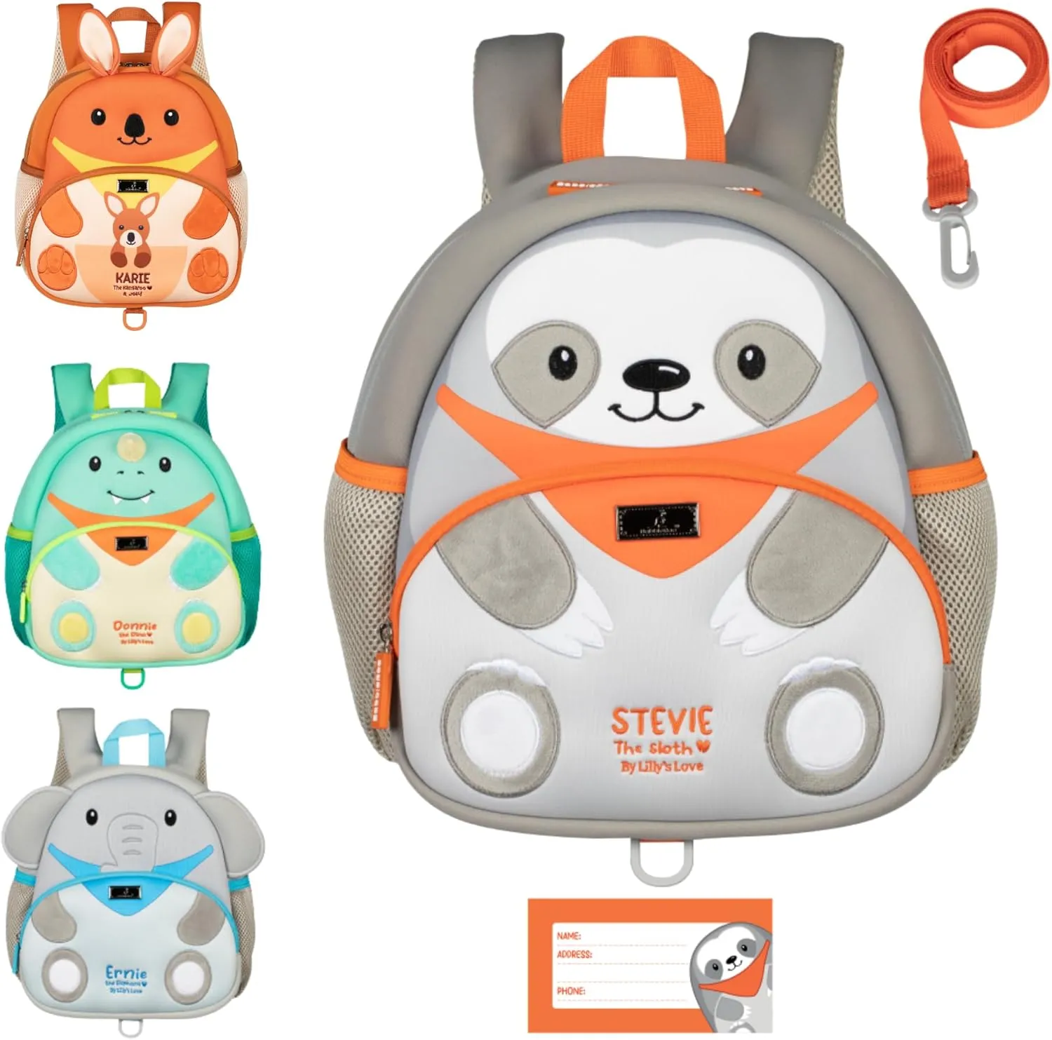 BabbleRoo Toddler Backpack, Kids Backpack - Light & Comfortable, Water Resistant Neoprene, Bag Leash for Toddlers 1-3, Reflective Strips for Visibility, Animal Bag, Stevie the Sloth