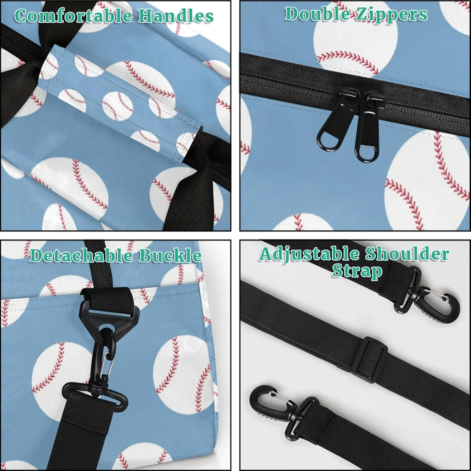 Baseball Blue 18 inch Small Gym Bag for Women and Men, Lightweight Carry On Weekender Bag Mini Duffel Bag for Travel Sports Workout