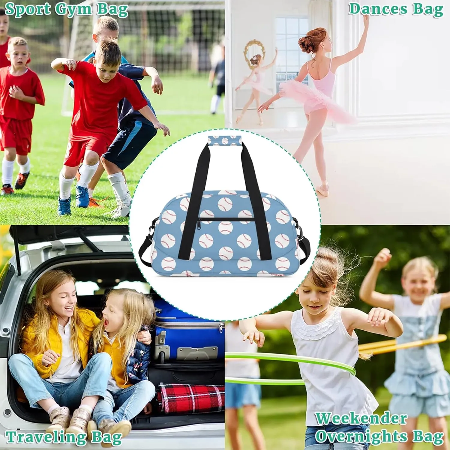 Baseball Blue 18 inch Small Gym Bag for Women and Men, Lightweight Carry On Weekender Bag Mini Duffel Bag for Travel Sports Workout