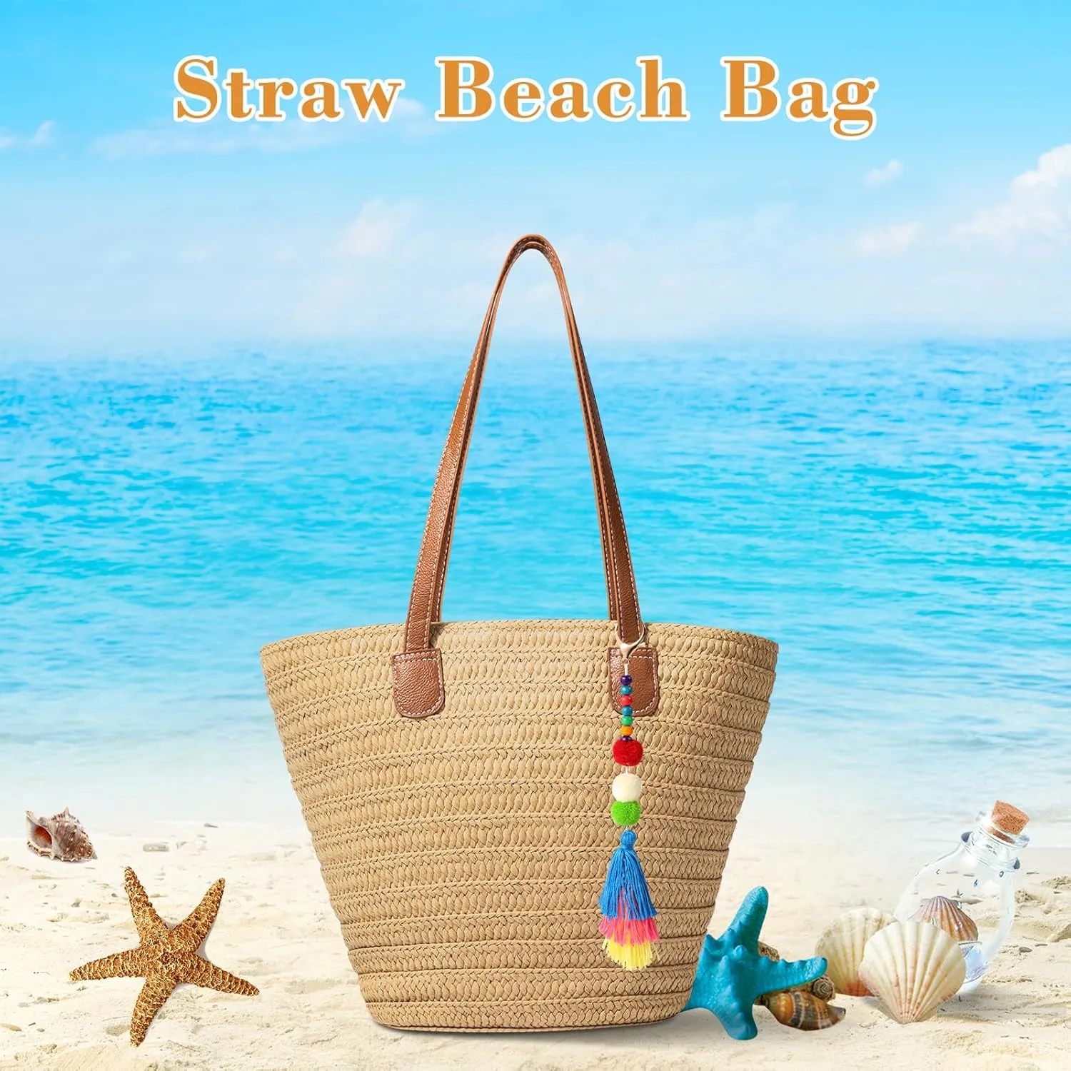 Beach Bags for Women, Large Beach Bag, Woven Straw Tote Bags Waterproof, Weaving Swim Shopping Travel Bag
