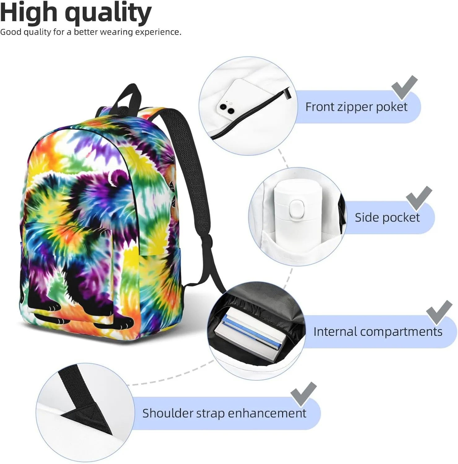 Bear Dancing Tie Dye Print Canvas Backpack Women,Mens Travel Casual Daypack Bookbag For Laptop Work Travel Hiking
