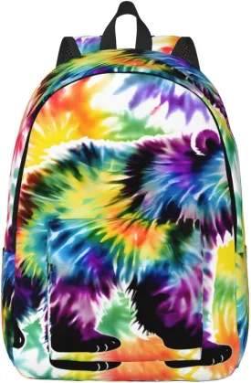Bear Dancing Tie Dye Print Canvas Backpack Women,Mens Travel Casual Daypack Bookbag For Laptop Work Travel Hiking