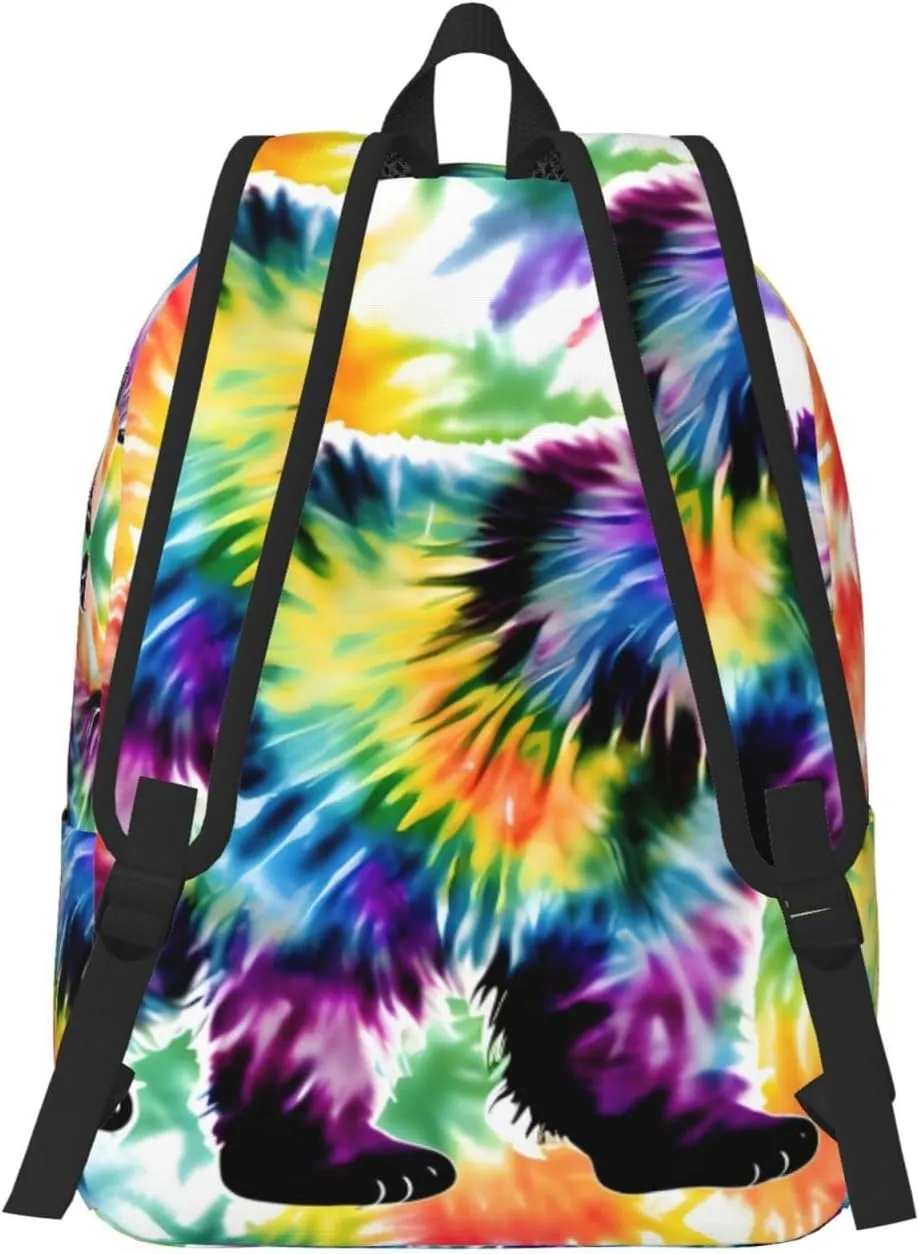 Bear Dancing Tie Dye Print Canvas Backpack Women,Mens Travel Casual Daypack Bookbag For Laptop Work Travel Hiking