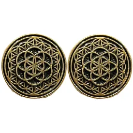 Black & Golden Color Mandala Design Round 1 Hole Metal Buttons