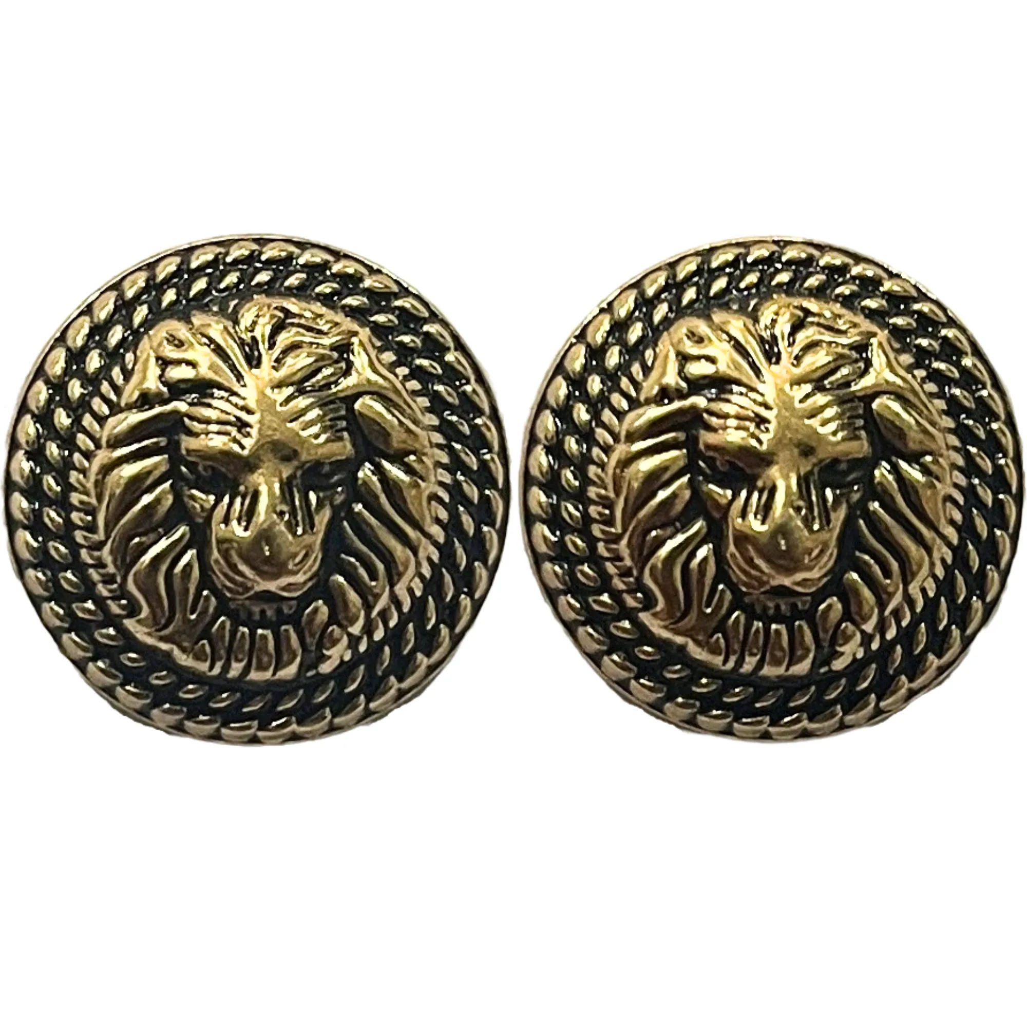 Black & Golden Fearless Lion Face Shaped 1 Hole Round Metal Buttons