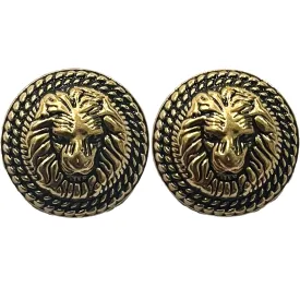 Black & Golden Fearless Lion Face Shaped 1 Hole Round Metal Buttons