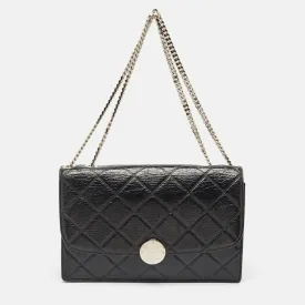 Black Glossy Quilted Leather Trouble Flap Shoulder Bag