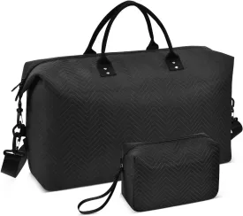 Black Sports Gym Bag for Women Men Travel Duffel Bag Weekend Overnight Carry on Bag with Toiletry Bag Yoga Bag for Hospital Plane Swimming Yoga Workout