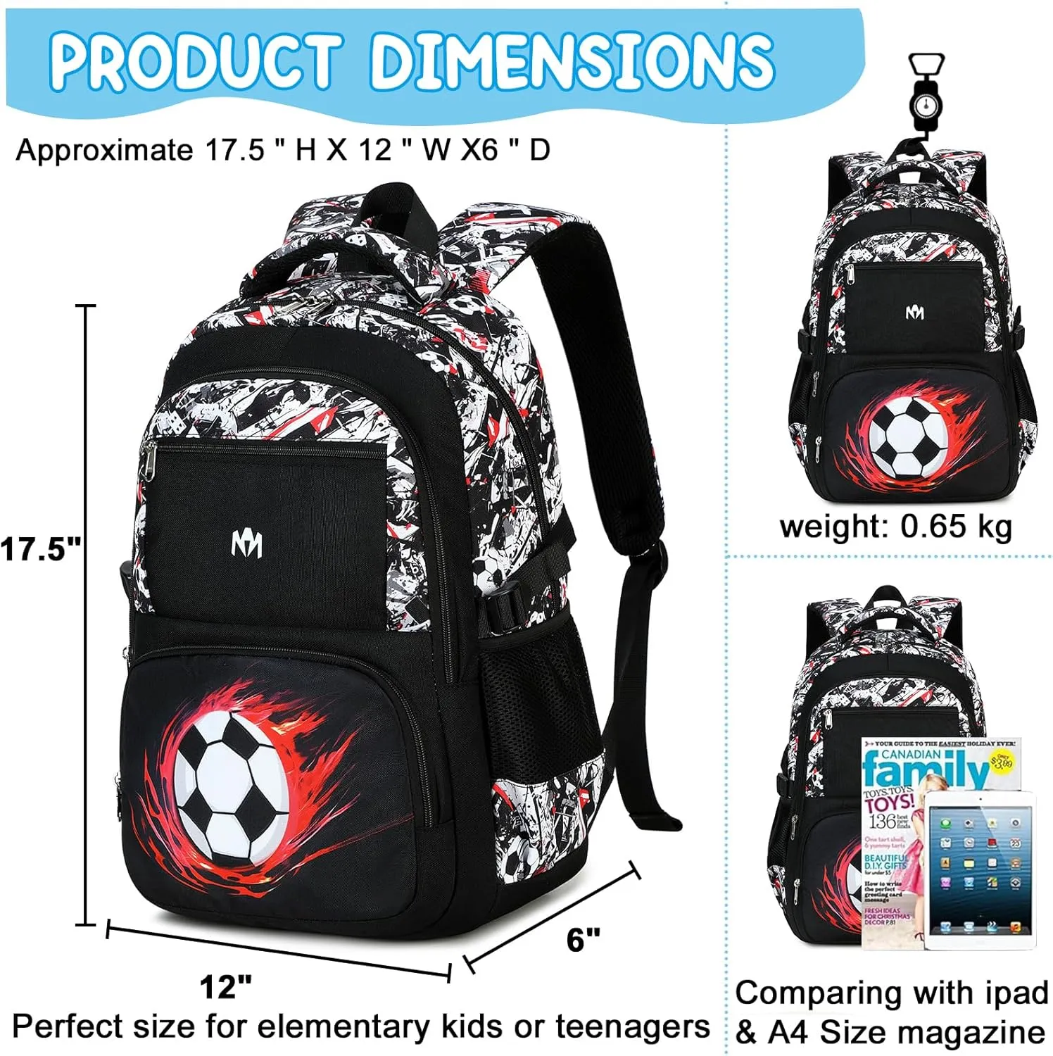 Bluboon Kids Backpack Boys Camo Bookbag Teens Elementary School Bag Daypack Travel Back Pack Middle school (Black White and Red Graffiti)