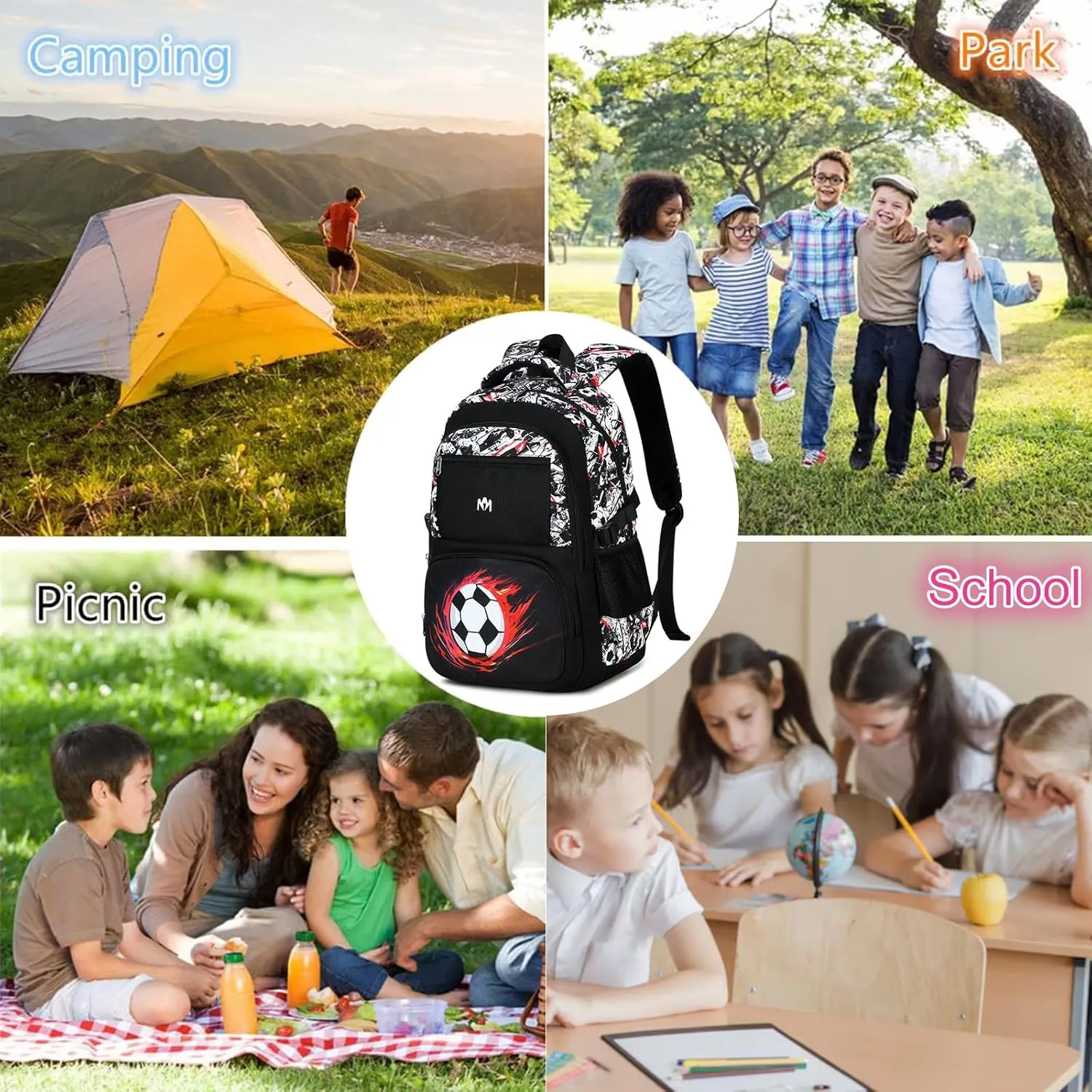 Bluboon Kids Backpack Boys Camo Bookbag Teens Elementary School Bag Daypack Travel Back Pack Middle school (Black White and Red Graffiti)