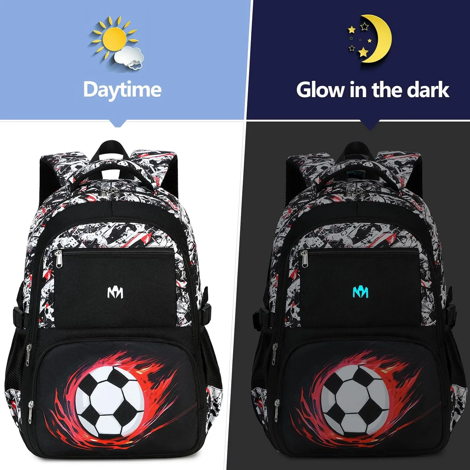 Bluboon Kids Backpack Boys Camo Bookbag Teens Elementary School Bag Daypack Travel Back Pack Middle school (Black White and Red Graffiti)