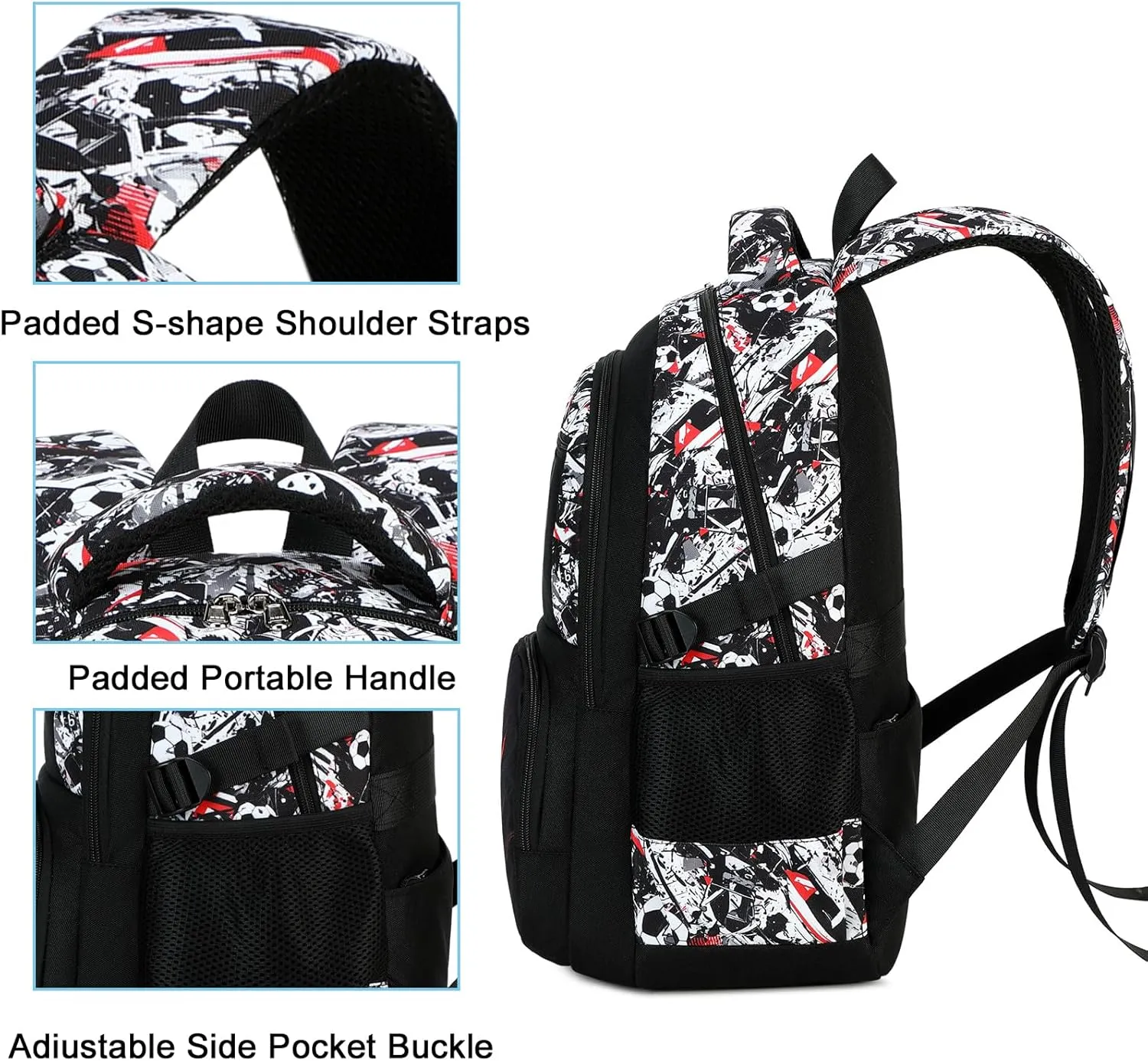 Bluboon Kids Backpack Boys Camo Bookbag Teens Elementary School Bag Daypack Travel Back Pack Middle school (Black White and Red Graffiti)