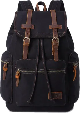 Bluboon Vintage Backpack Leather Trim Casual Bookbag Men Women Laptop Travel Rucksack