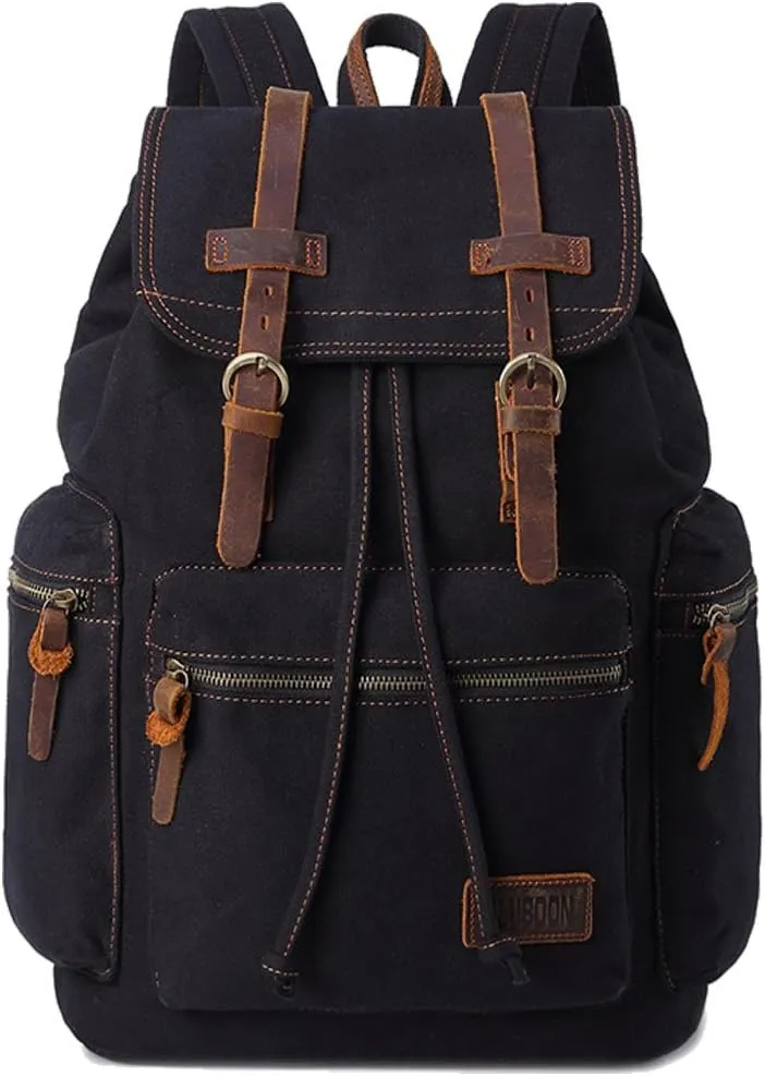 Bluboon Vintage Backpack Leather Trim Casual Bookbag Men Women Laptop Travel Rucksack