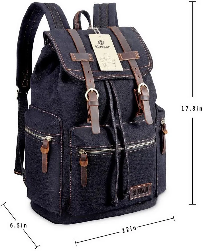 Bluboon Vintage Backpack Leather Trim Casual Bookbag Men Women Laptop Travel Rucksack