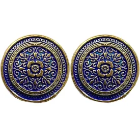 Blue & Golden Eye Catchy Floral 1 Hole Round Metal Buttons