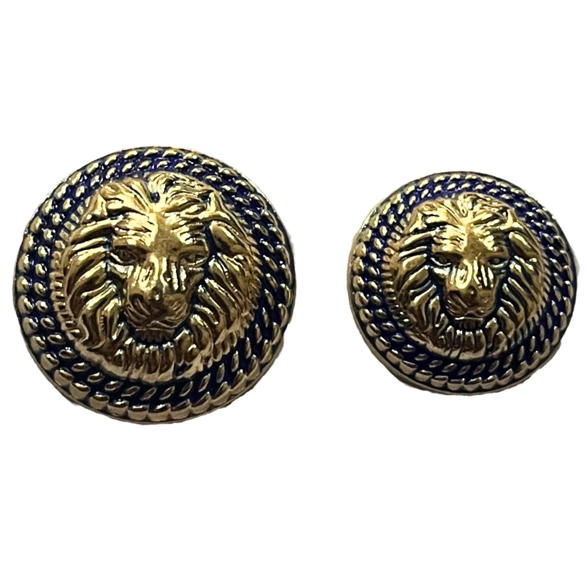 Blue & Golden Fearless Lion Face Shaped 1 Hole Designer Round Metal Buttons