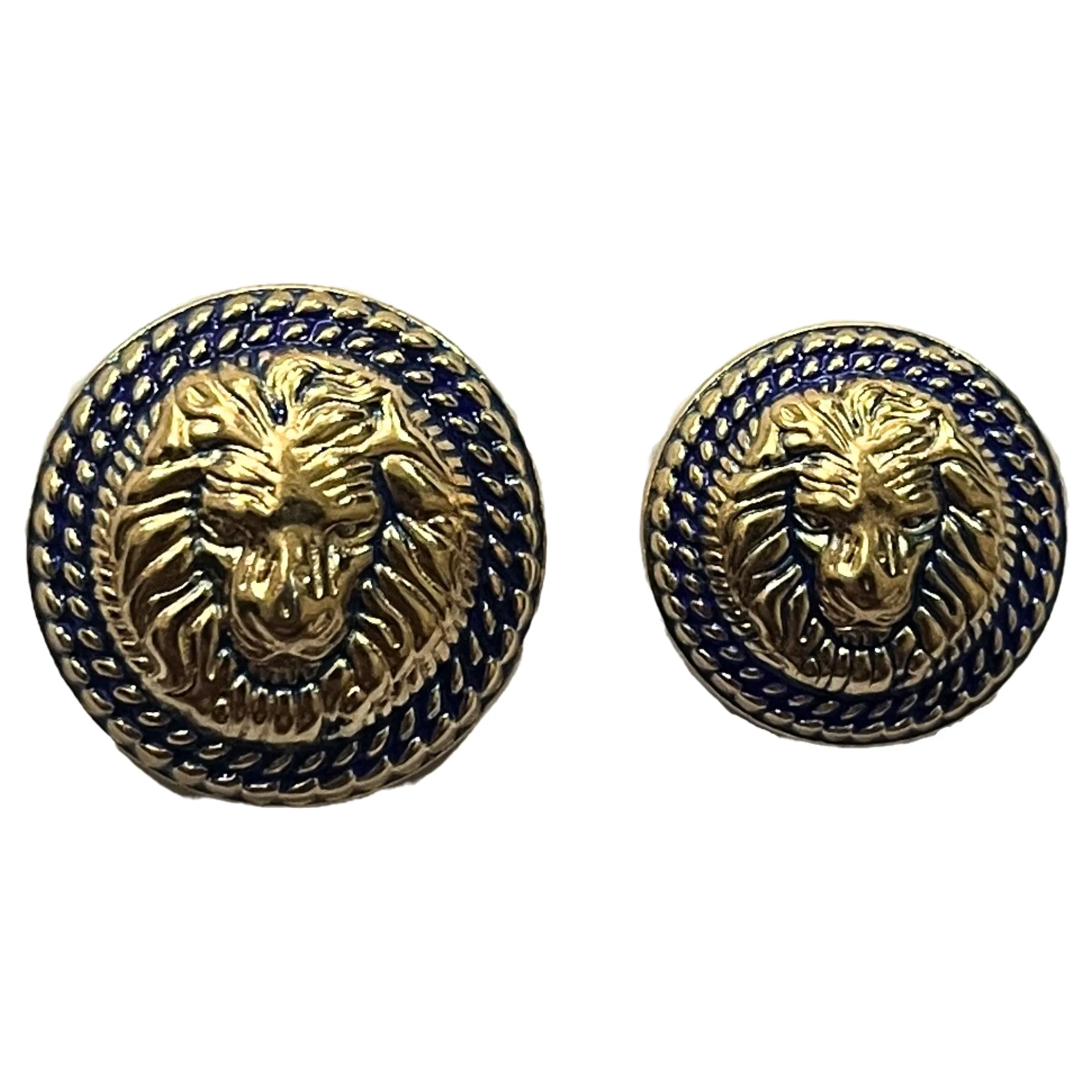 Blue & Golden Fearless Lion Face Shaped 1 Hole Designer Round Metal Buttons